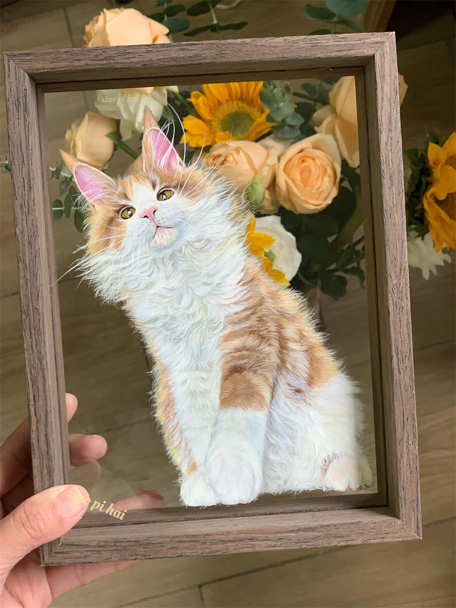 Gift-ready pet glass painting detail
