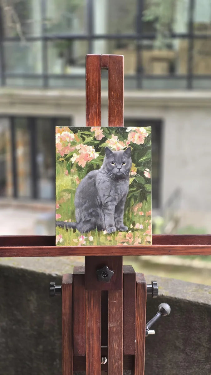 Cat outdoor oil portrait