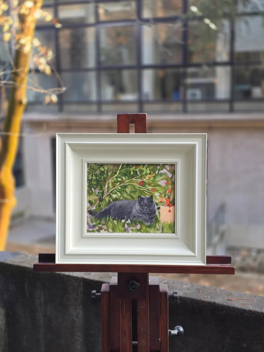 Yellow bird framed oil portrait