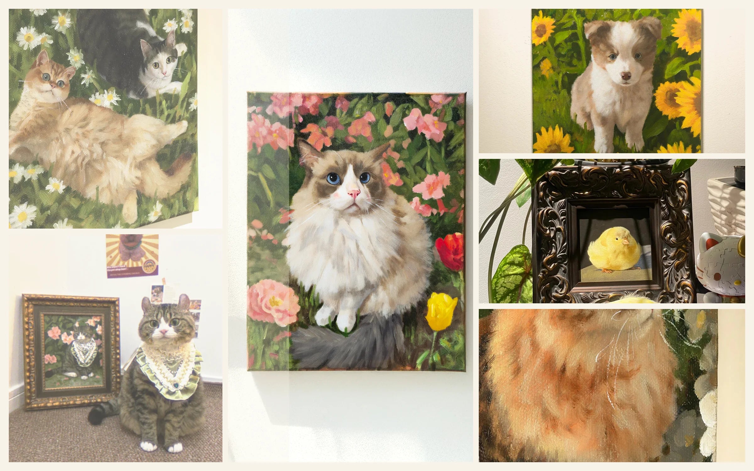 Collage of Feifei custom pet oil painting examples