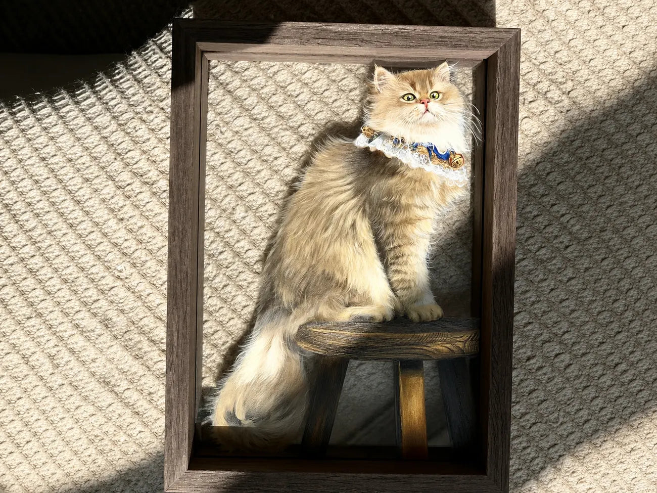 Finished tabby cat glass portrait with shadow detail